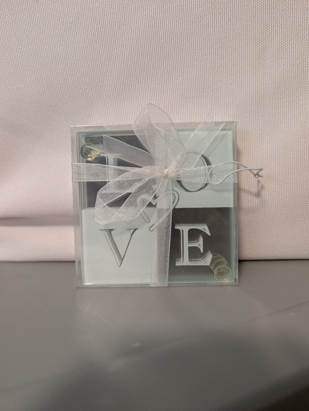 Glass Trinket Dish - White and Clear Decorative Square